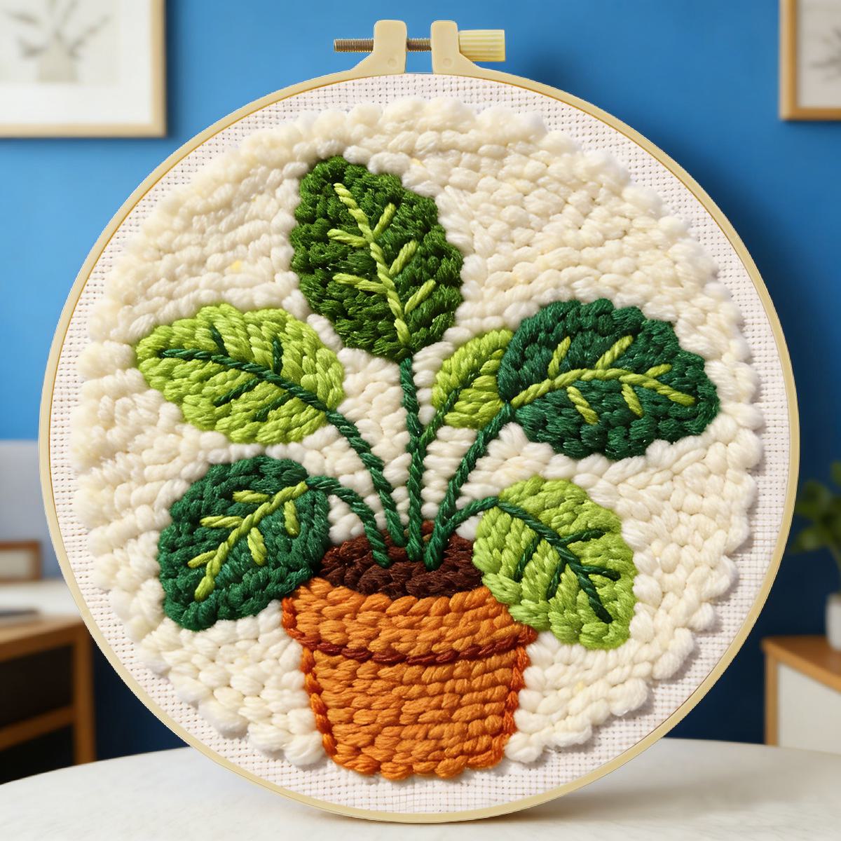 Sewing Textile Art - 20X20CM/7.87inch Leaves Punch Needle Embroidery Set