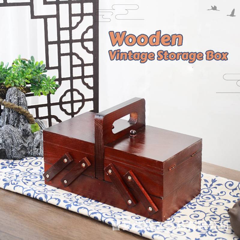Bobbin Organizer Box - Portable Foldable Wooden Sewing Box Compartments
