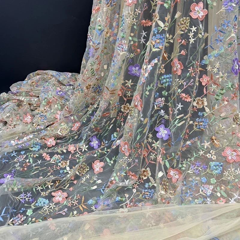 3D Floral Embroidered Tulle Fa - Textile And Sewing Materials ulasan dan harga