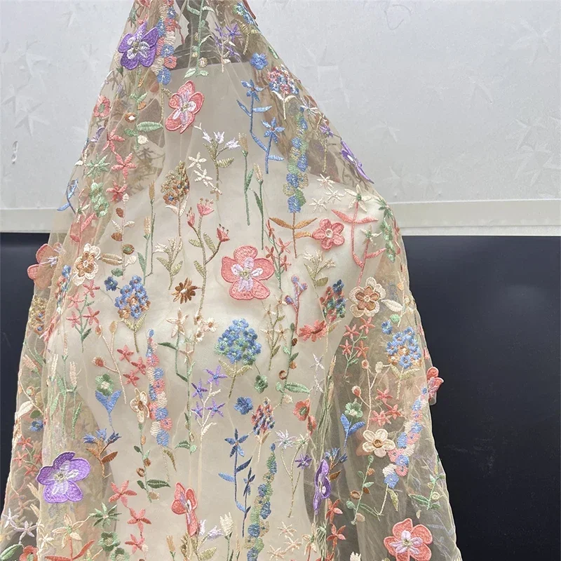 3D Floral Embroidered Tulle Fa - Textile And Sewing Materials ulasan dan harga