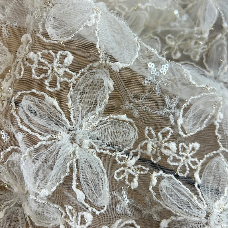 3D Embroidered Sequin Mesh Fab - Textiles Sewing Techniques ulasan dan harga