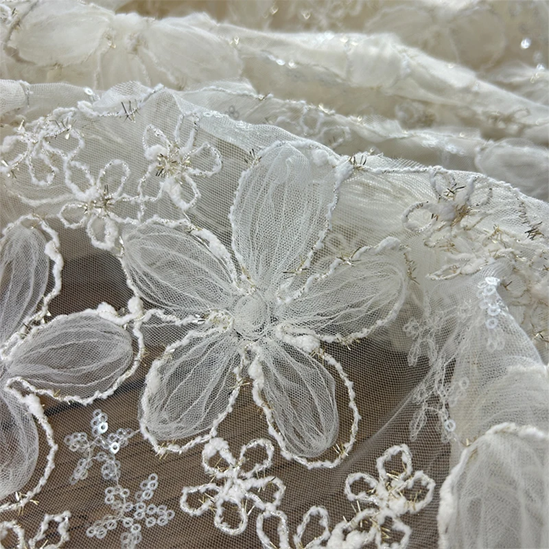 3D Embroidered Sequin Mesh Fab - Textiles Sewing Techniques ulasan dan harga