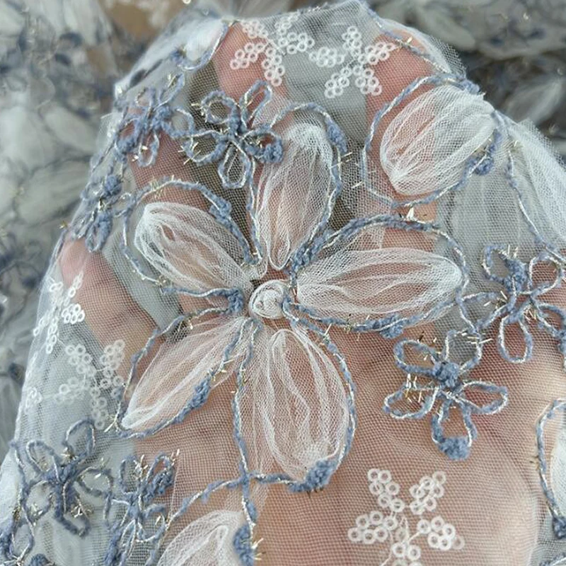 3D Embroidered Sequin Mesh Fab - Textiles Sewing Techniques ulasan dan harga