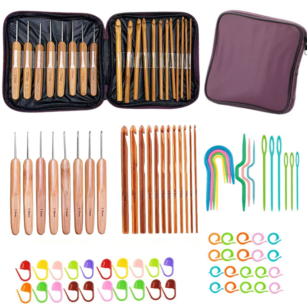 74pcs Bamboo Crochet Hooks Set - Sewing Necessities ulasan dan harga
