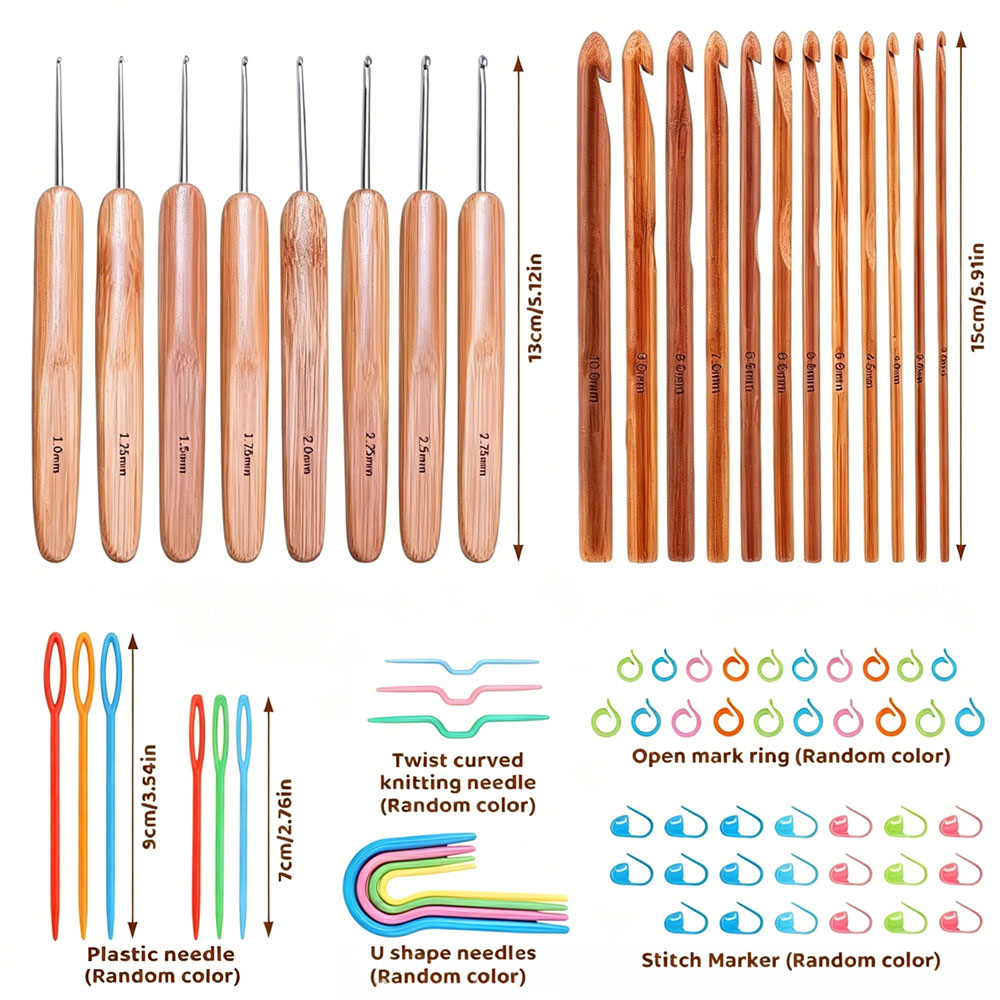 74pcs Bamboo Crochet Hooks Set - Sewing Necessities ulasan dan harga