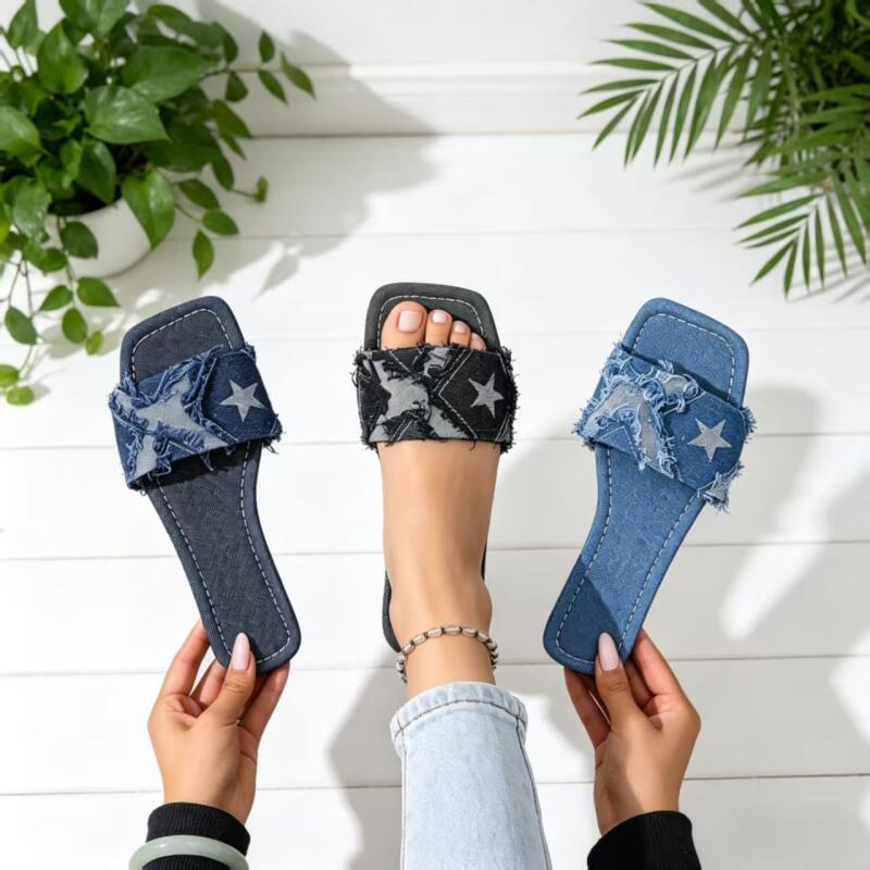 Y2K Denim Strap Flat Heel Sand - Sewing Expert ulasan dan harga